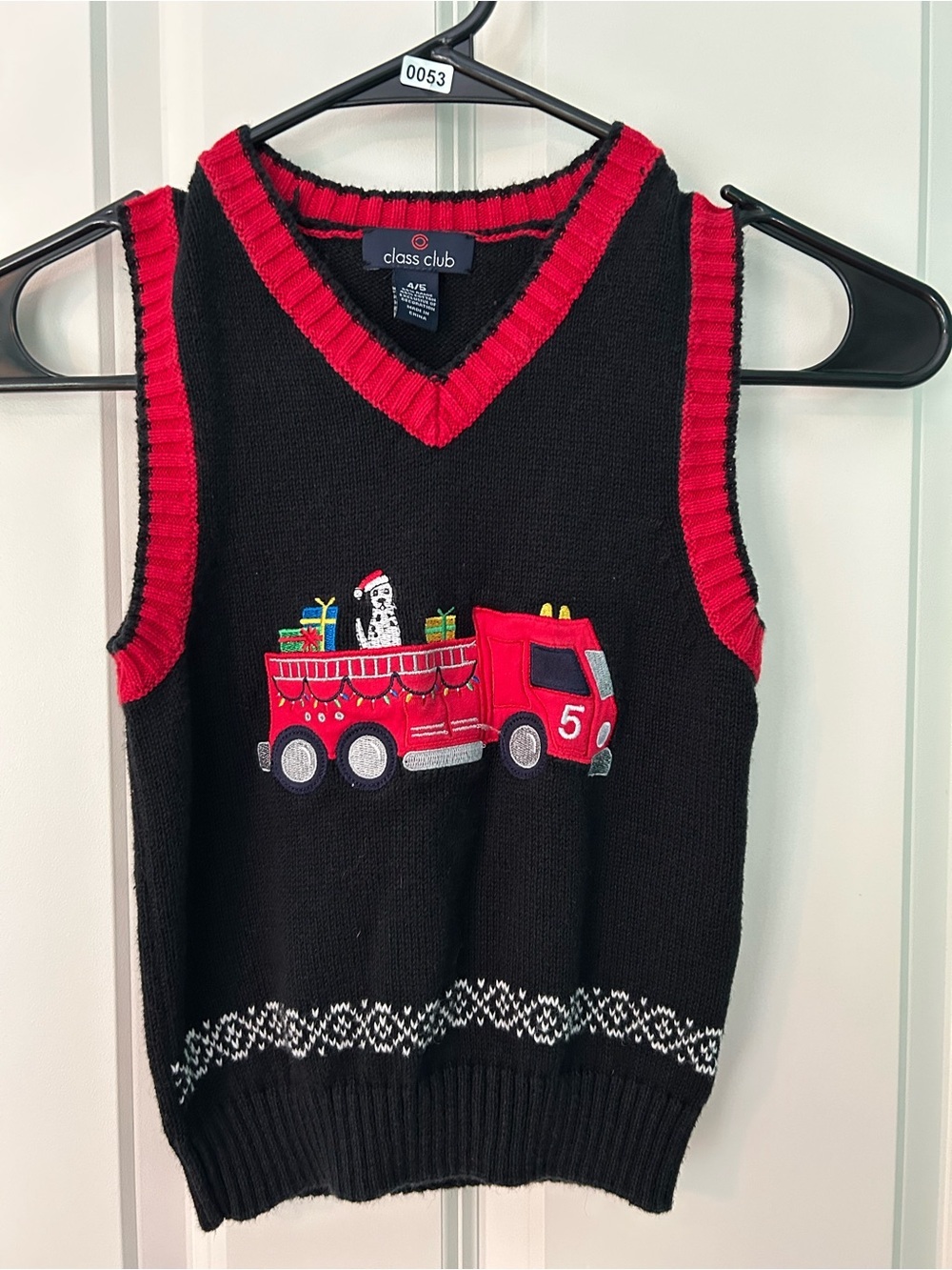 Class Club Black & Red V-Neck Knit Kids Sweater Vest size 4/5